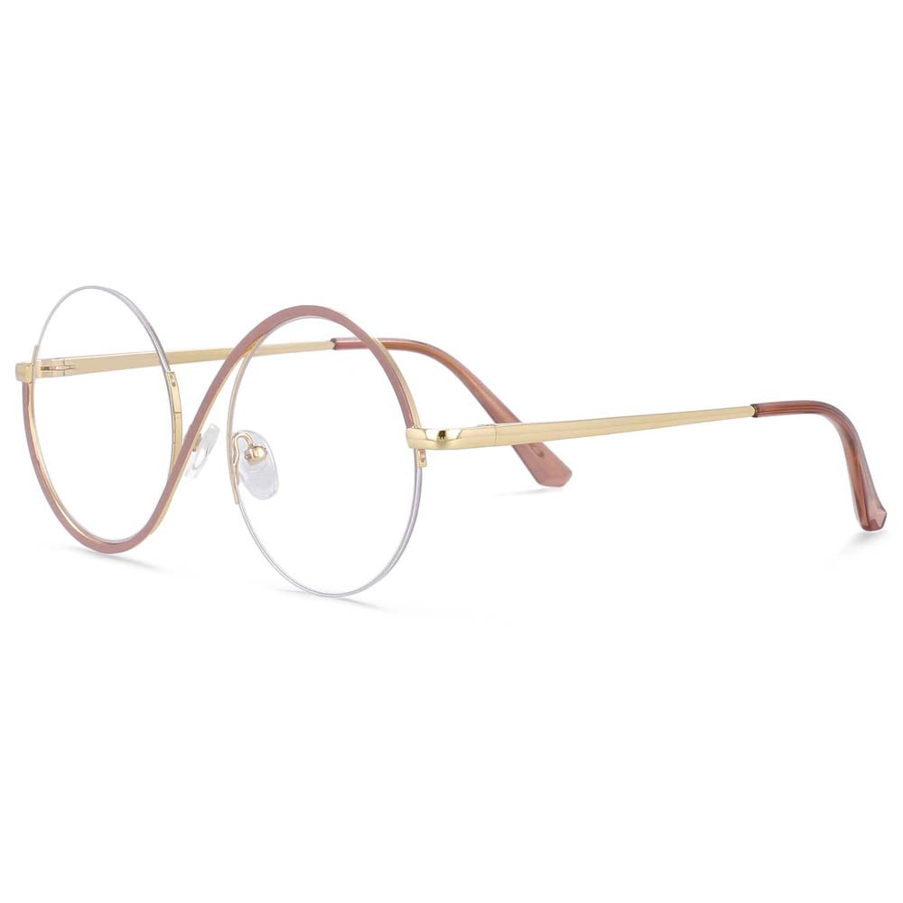 TEEK - Round Metal Half Frame Eyeglasses EYEGLASSES theteekdotcom bean-paste  