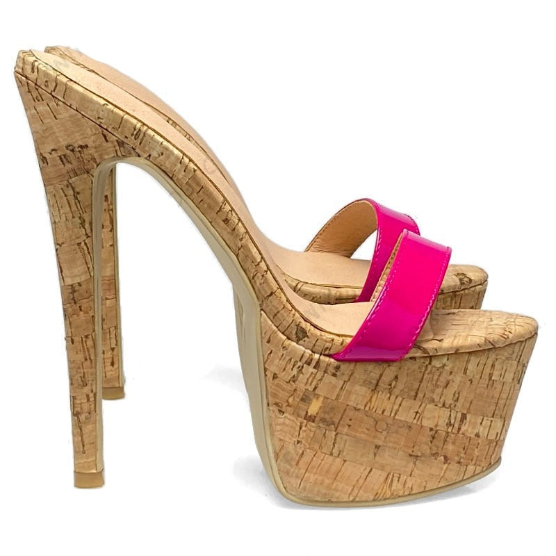 TEEK - Blushing Reds - Platform Cork Stiletto Heels | Up to Size 14.5 SHOES theteekdotcom Fuchsia US 5.5/Label 5 