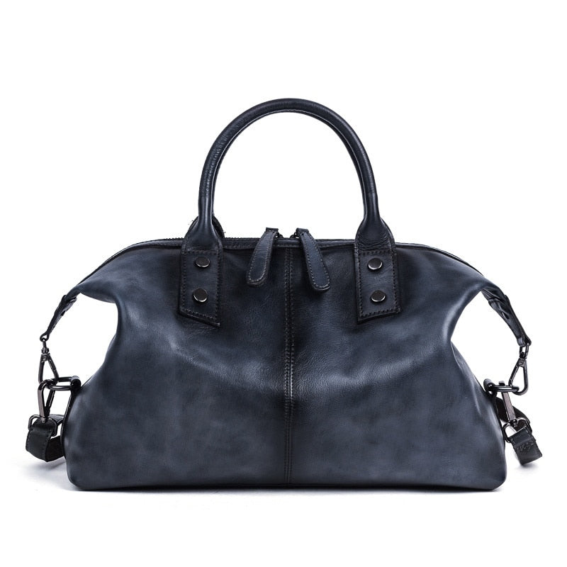 TEEK - Womens Cowhide Leather Dumpling Bag BAG theteekdotcom Black-Blue  