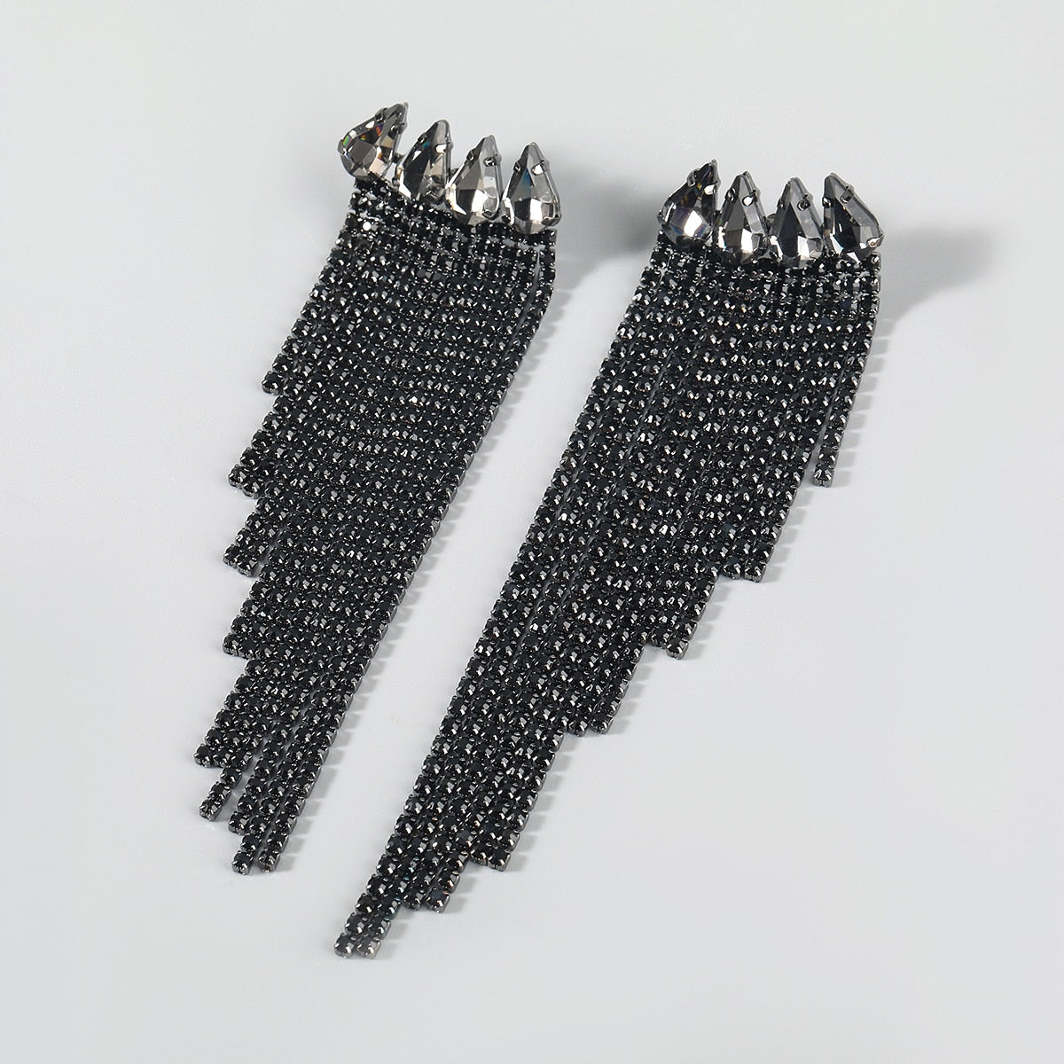 TEEK - Rhinestone Tassel Earrings JEWELRY theteekdotcom black  