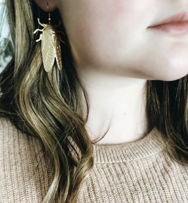 TEEK - Golden Cicada Dangle Earrings JEWELRY theteekdotcom   