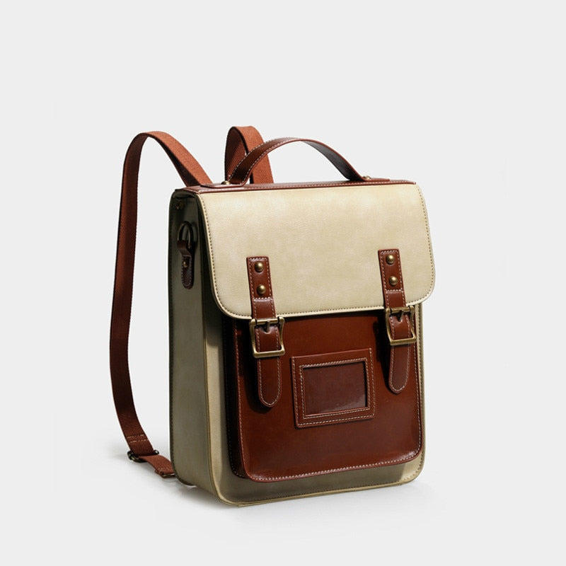 TEEK - Contrast British Style Archive Flap Backpack BAG theteekdotcom Khaki 13.98in * 11.02in * 3.94in 