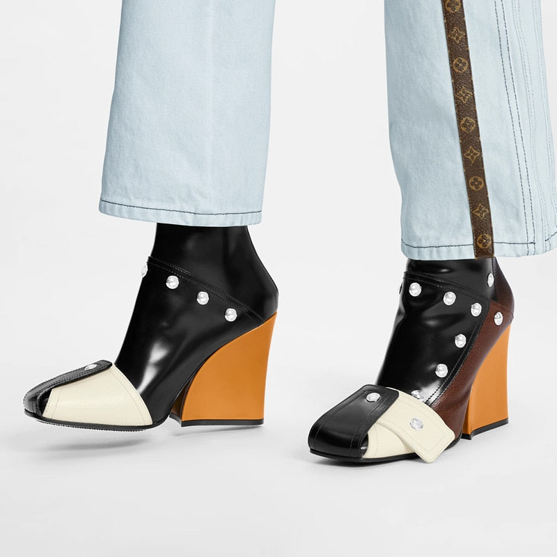 TEEK - Mixed Color Buckle Rivet Ankle Boots SHOES theteekdotcom   