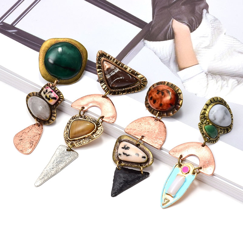 TEEK - Bohemian Vintage Varied Stone Dangle Drop Earrings JEWELRY theteekdotcom   