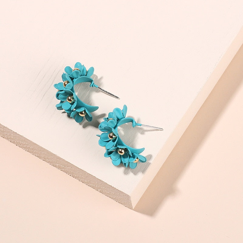TEEK - Flourish Flower Hoop Earrings JEWELRY theteekdotcom Blue  