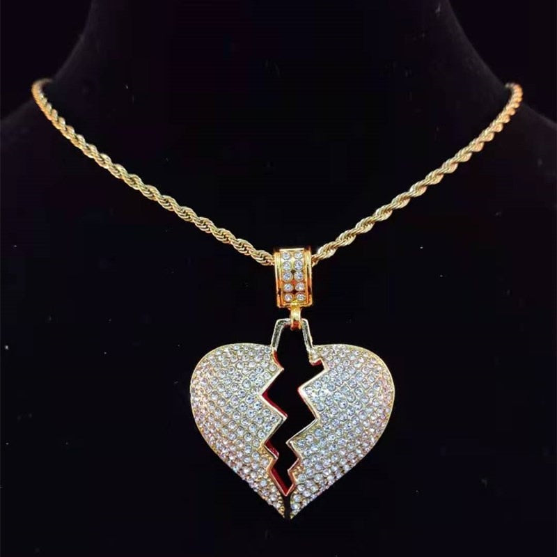 TEEK - Bling Broken Heart Cuban Chain Necklace JEWELRY theteekdotcom Gold a 16inch 