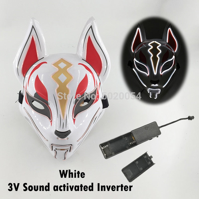 TEEK -  Glowing Anime LED Fox Mask MASK theteekdotcom white 2  