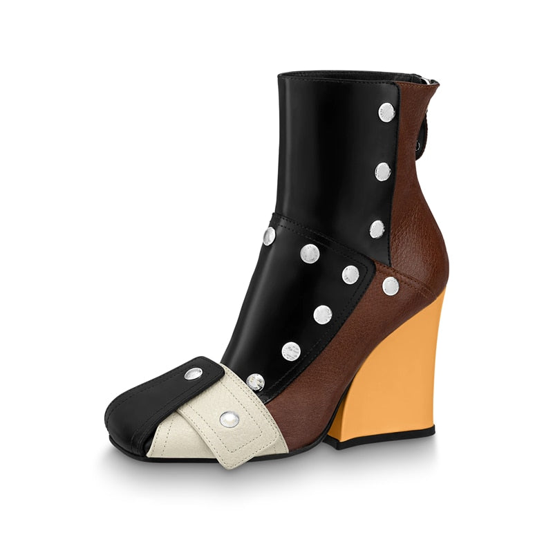 TEEK - Mixed Color Buckle Rivet Ankle Boots SHOES theteekdotcom Orange 4.5 