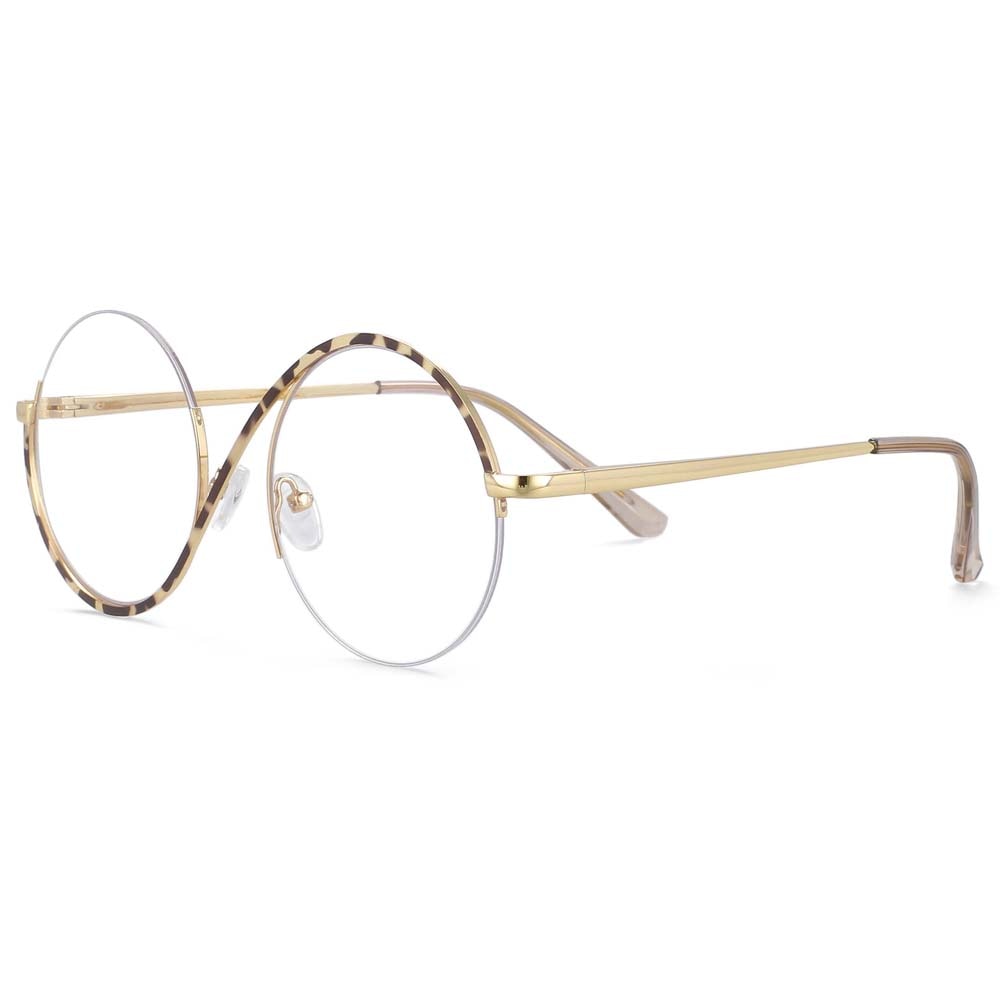TEEK - Round Metal Half Frame Eyeglasses EYEGLASSES theteekdotcom leopard  