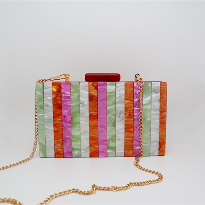 TEEK - Striped Acrylic Evening Multi-Color Clutch BAG theteekdotcom   