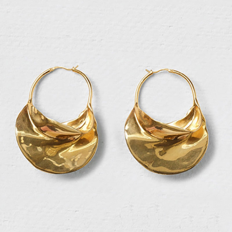 TEEK - Irregular Metal Basket Large Hoop Earrings JEWELRY theteekdotcom Gold   31G  