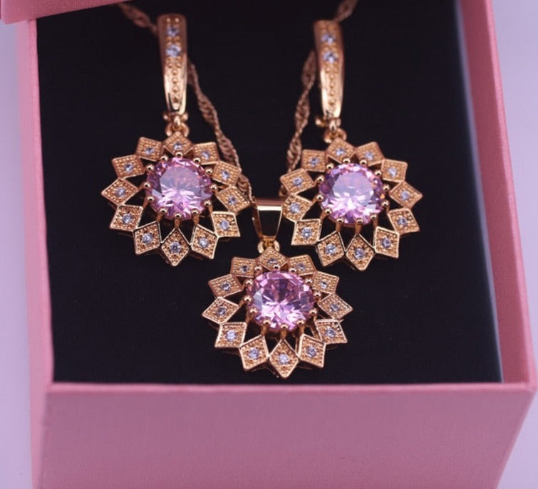 TEEK - Crystal Colored CZ Jewelry Sets JEWELRY theteekdotcom pink 50cm/19.69in 