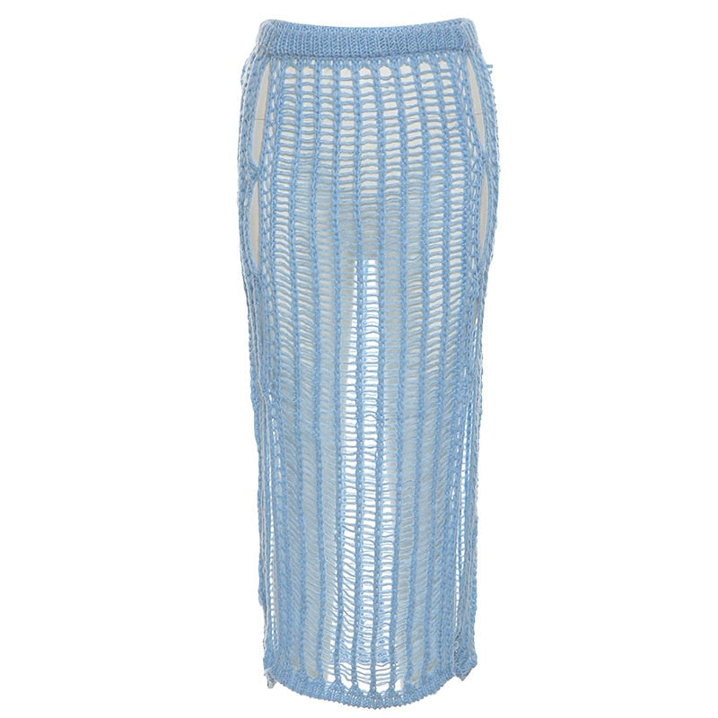 TEEK - Crochet Knitted Peek Long Skirt SKIRT theteekdotcom Blue One Size 