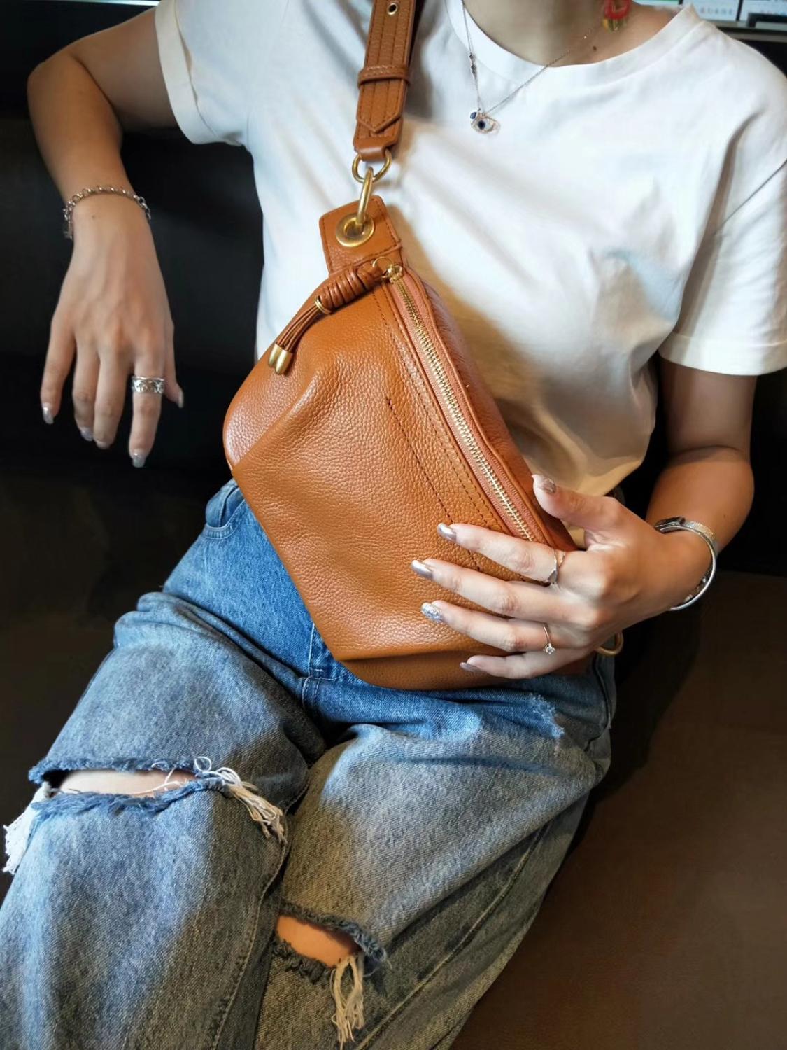 TEEK - Genuine Leather Pillow Waist Bag BAG theteekdotcom Auburn  