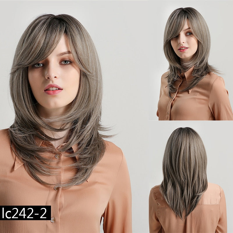 TEEK - Various Medium Straight Natural Style Side Bangs Wigs HAIR theteekdotcom lc242-2 20inches 