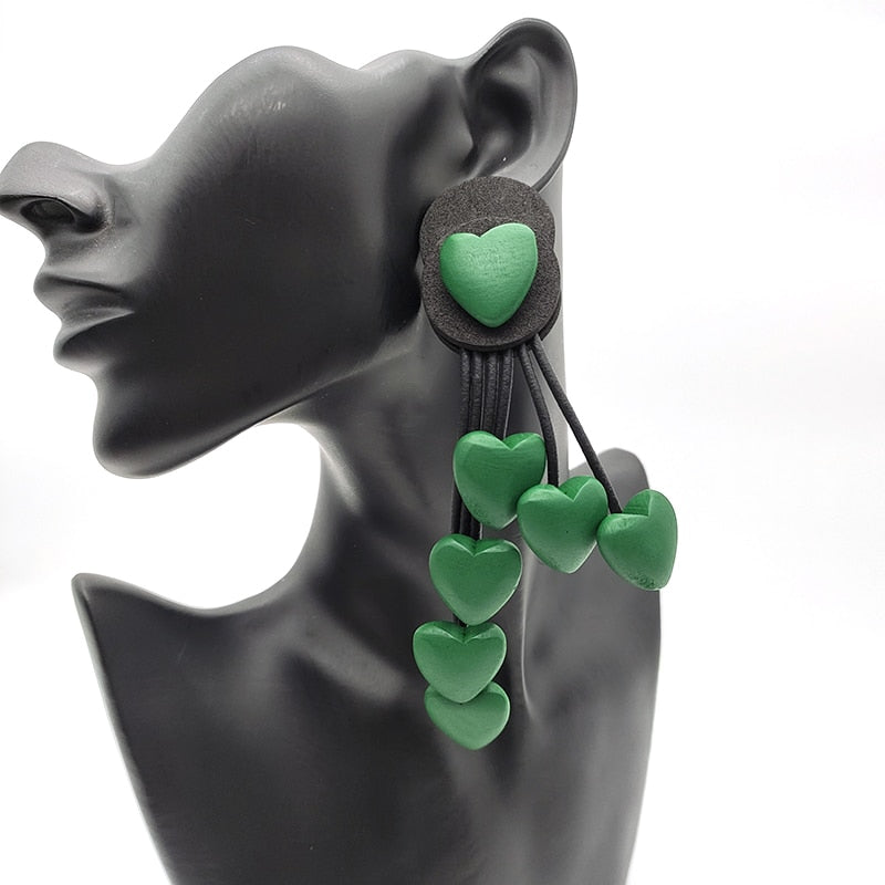 TEEK - Rubber Drop Wood Heart Earrings JEWELRY theteekdotcom Style 15 green  