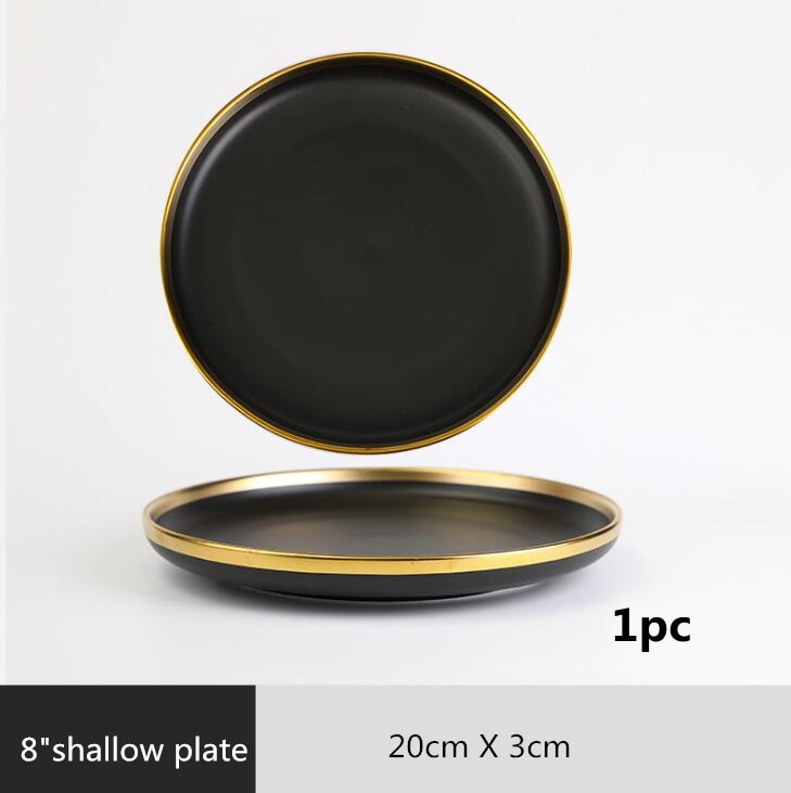 TEEK - Glit Rim Black Porcelain Plates HOME DECOR theteekdotcom 8 inch Plate 1pcs  