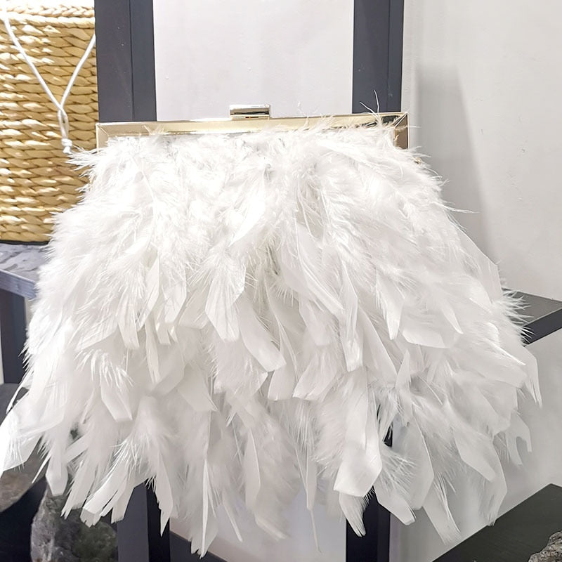TEEK - Fashion Feather Handbag BAG theteekdotcom White  