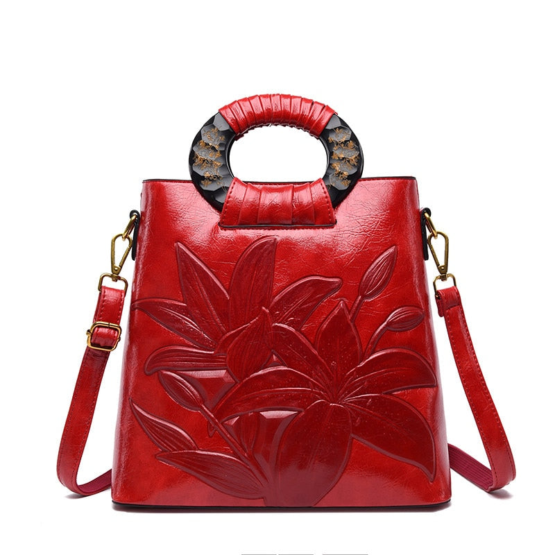 TEEK - Vintage Embossed Asian Floral Bag BAG theteekdotcom Red 11.81x4.72x11.42in 