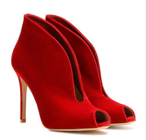 TEEK - Suede Peep Fetty Ankle Boots SHOES theteekdotcom red suede 5.5 