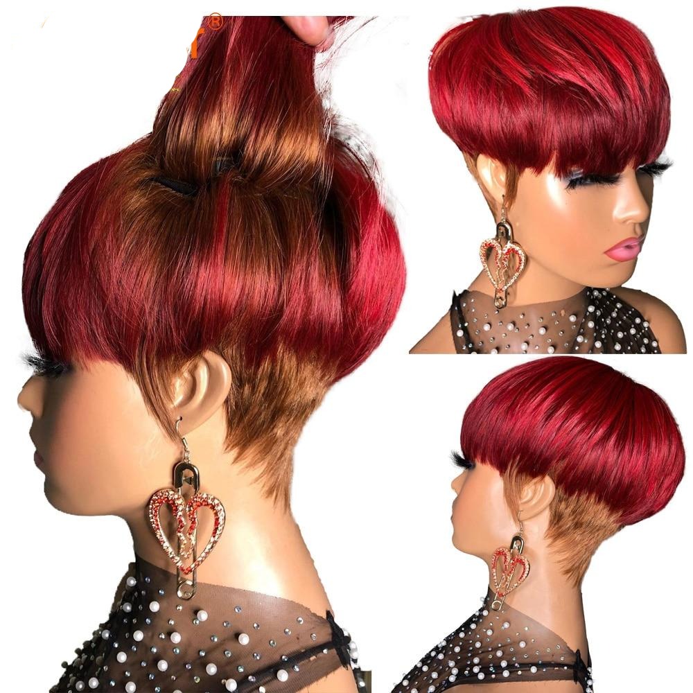 TEEK - 99J Red Ombre Natural Bangs Straight Wig HAIR theteekdotcom   