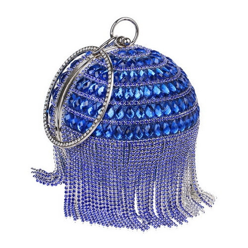 TEEK - Ball Tassel Crystal Wristlet Clutches BAG theteekdotcom YM1131blue  