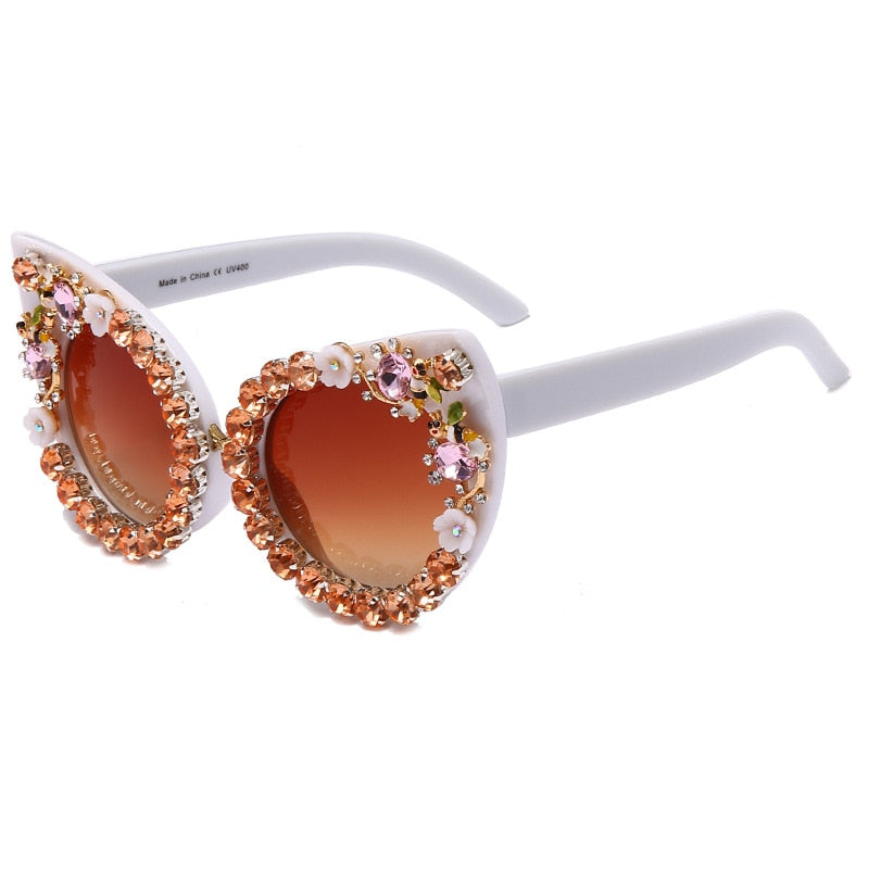 TEEK - Cat Eye Flower Bling Sunglasses EYEGLASSES theteekdotcom white  