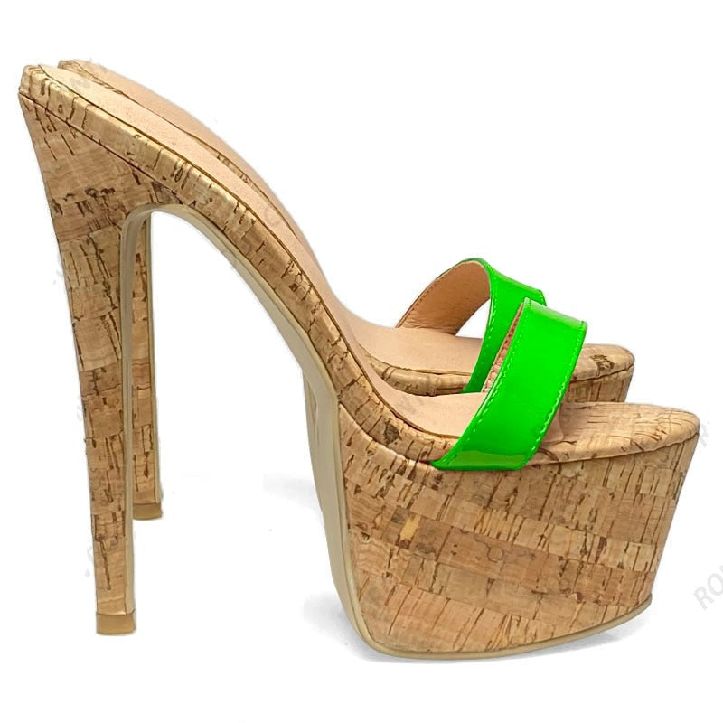 TEEK - Citrus Lights - Platform Cork Stiletto Heels | Up to Size 14.5 SHOES theteekdotcom Green US 5.5/Label 5 