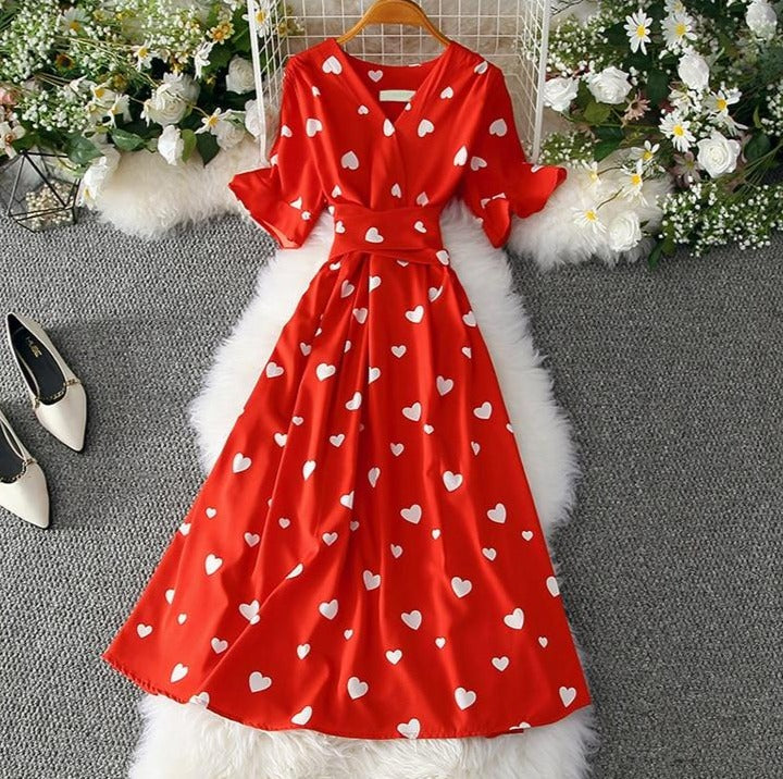 TEEK - French V-Neck Dress DRESS theteekdotcom Red M 