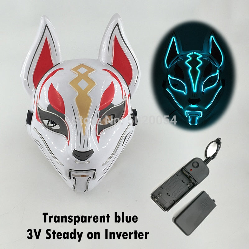 TEEK -  Glowing Anime LED Fox Mask MASK theteekdotcom transparent blue 1  