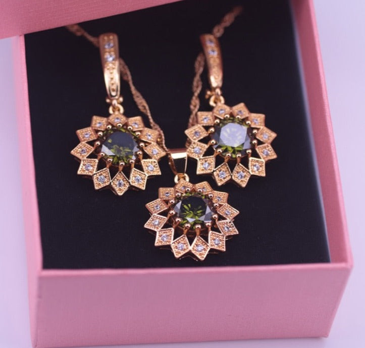 TEEK - Crystal Colored CZ Jewelry Sets JEWELRY theteekdotcom olive green 50cm/19.69in 
