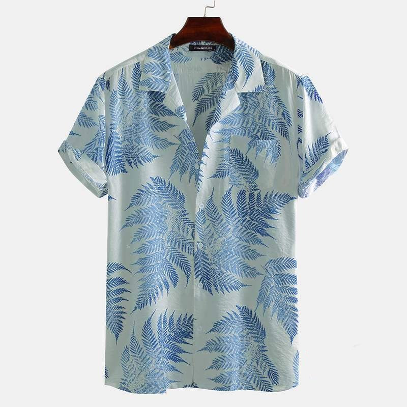 TEEK - Mens Short Sleeve Printed Tropical Leaf Shirt TOPS theteekdotcom Blue S 
