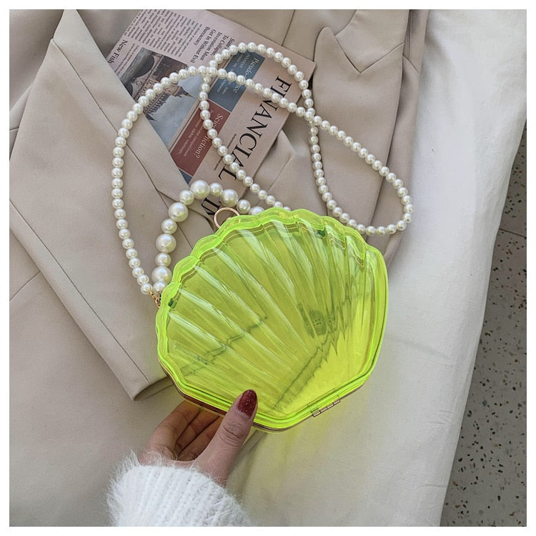 TEEK - Transparent Shell Pearl Handbag BAG theteekdotcom Fluorescent Yellow  