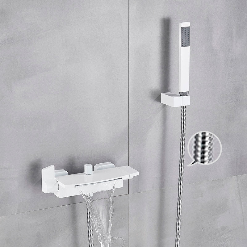 TEEK - Bathroom Tub Single Handle Waterfall Spout Faucet HOME DECOR theteekdotcom White B chrome hose  