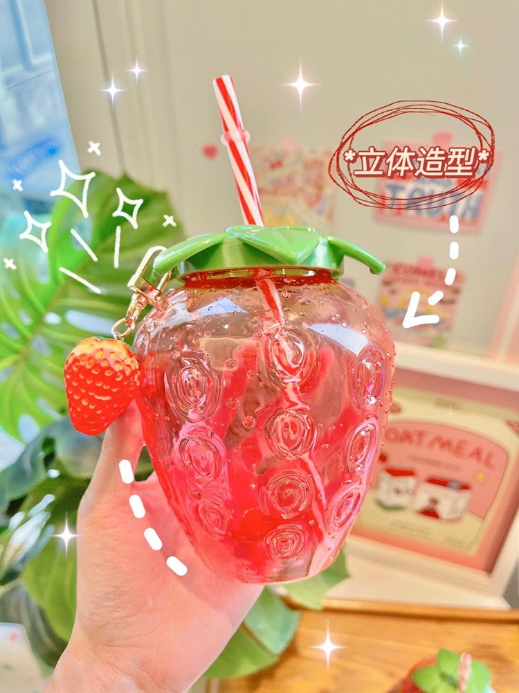 TEEK - Strawberry Portable Cup  & Straw DRINKING GLASS theteekdotcom   