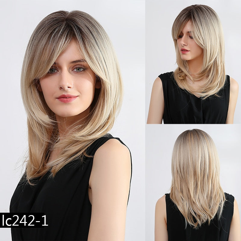 TEEK - Various Medium Straight Natural Style Side Bangs Wigs HAIR theteekdotcom lc242-1 20inches 