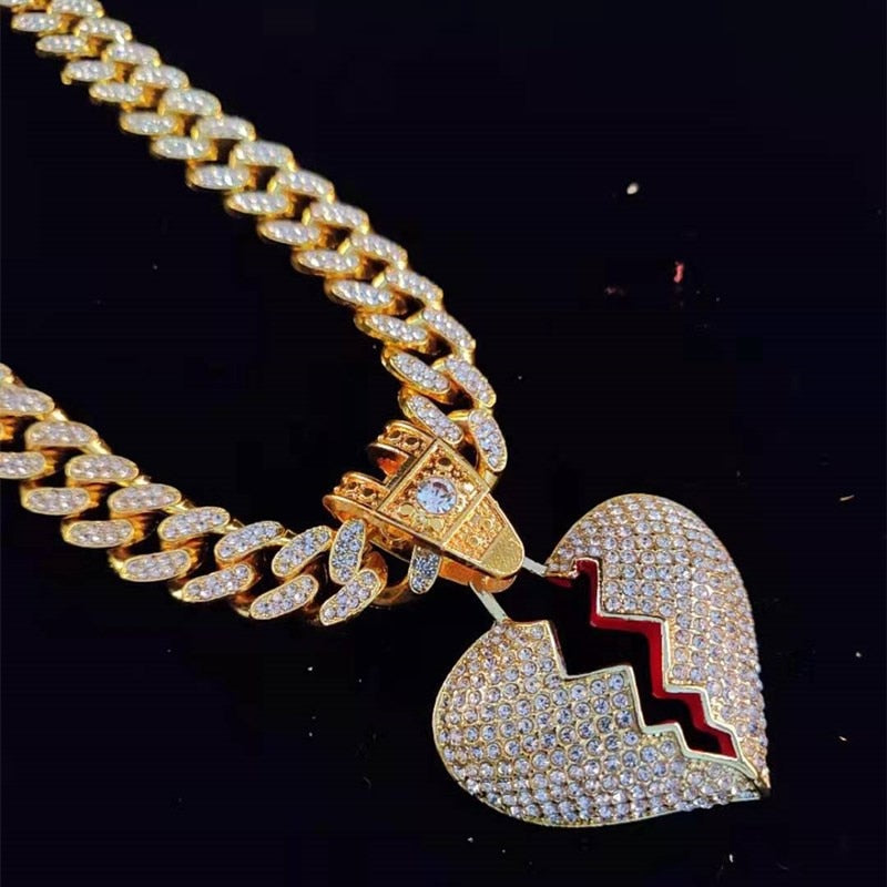 TEEK - Bling Broken Heart Cuban Chain Necklace JEWELRY theteekdotcom   
