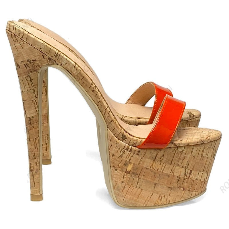 TEEK - Citrus Lights - Platform Cork Stiletto Heels | Up to Size 14.5 SHOES theteekdotcom Orange US 5.5/Label 5 
