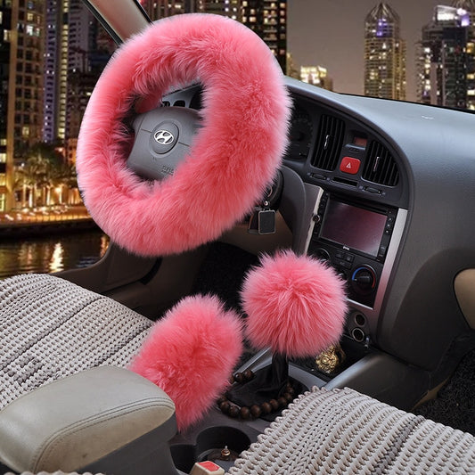TEEK - Wool Fluff Steering & Shift Cover Set TRANSPORTATION theteekdotcom pink  