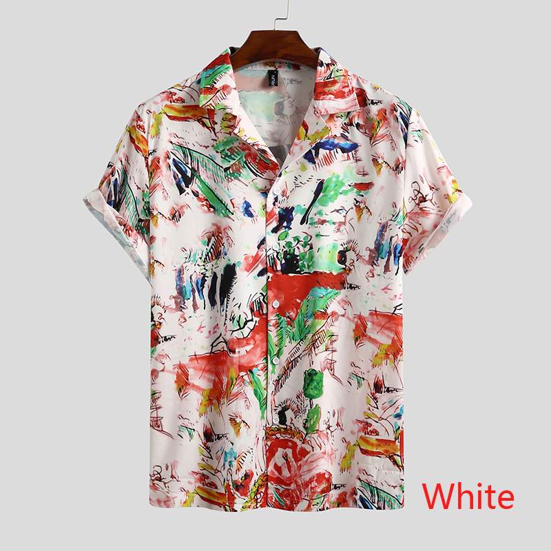 TEEK - Mens Printed Short Sleeve Streetwear Hawaiian Shirts TOPS theteekdotcom White S 