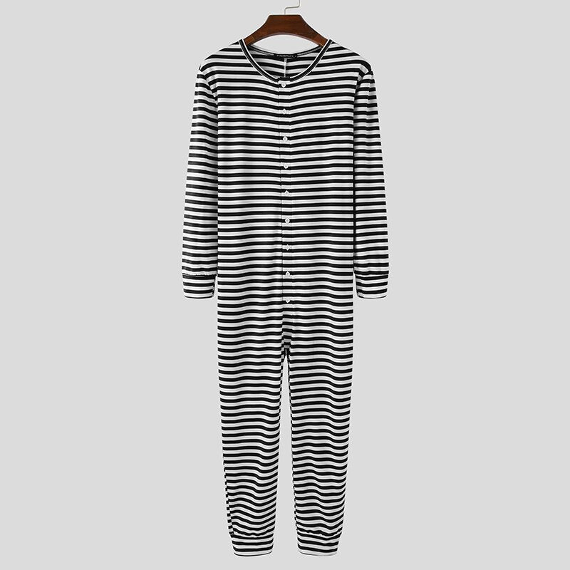 TEEK - Mens Pajamas Jumpsuit Sleepwear Romper PAJAMA theteekdotcom Striped Black S 