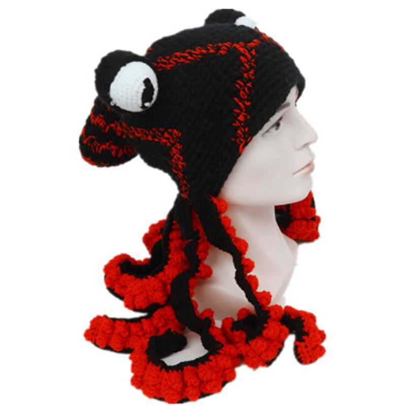 TEEK - Octopus Tentacles Hand Weave Knit Hat HAT theteekdotcom black red One Size 