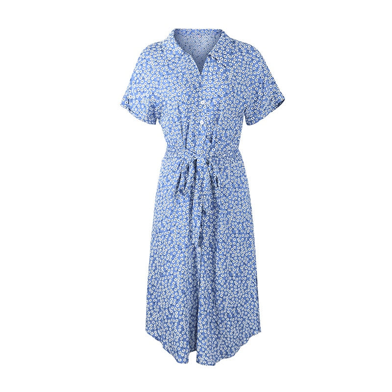 TEEK - Casual Short Sleeve Button Floral Print Dress DRESS theteekdotcom   