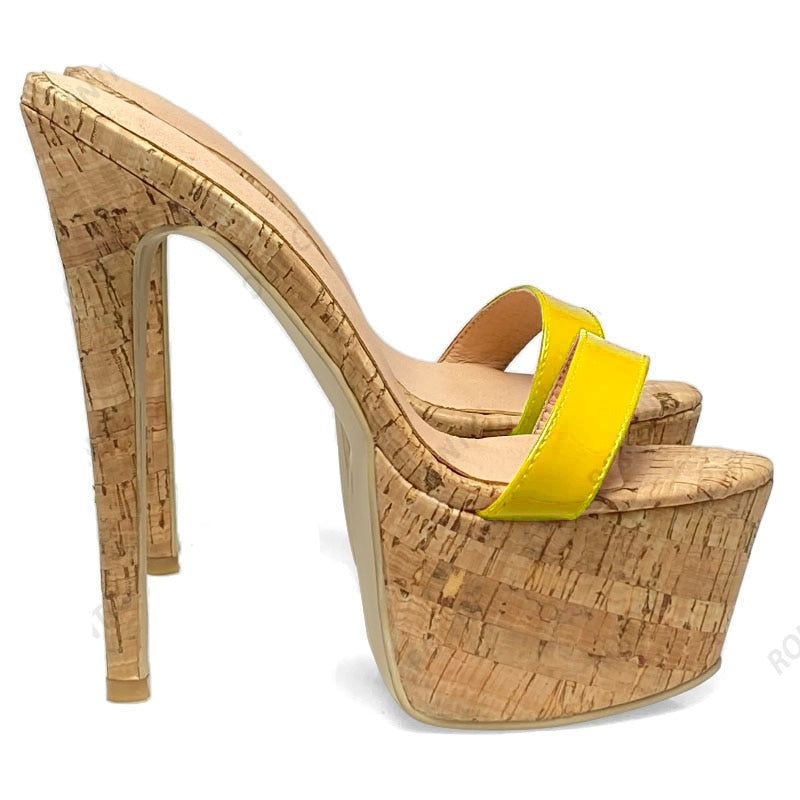 TEEK - Citrus Lights - Platform Cork Stiletto Heels | Up to Size 14.5 SHOES theteekdotcom Yellow US 5.5/Label 5 
