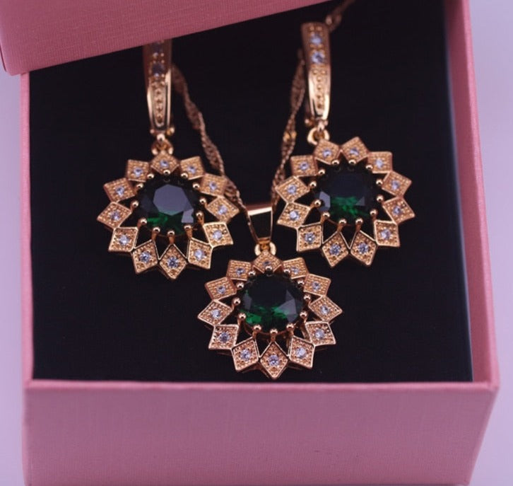 TEEK - Crystal Colored CZ Jewelry Sets JEWELRY theteekdotcom green 50cm/19.69in 