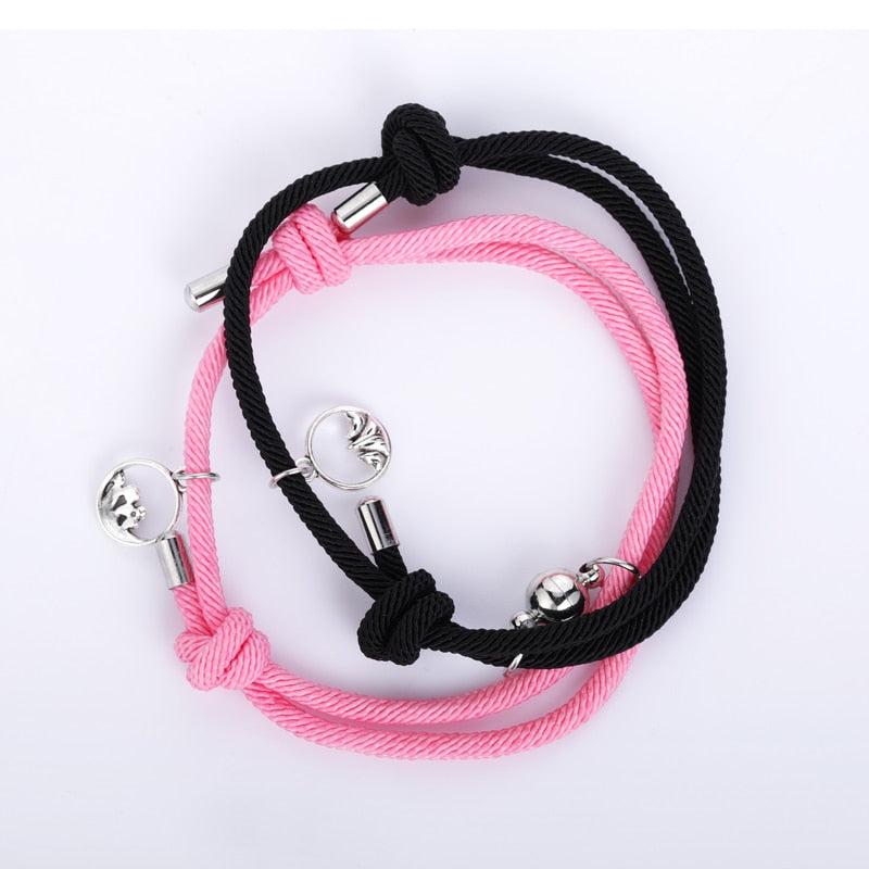 TEEK - Handmade Couple's Magnetic Bracelets JEWELRY theteekdotcom black pink adjustable 