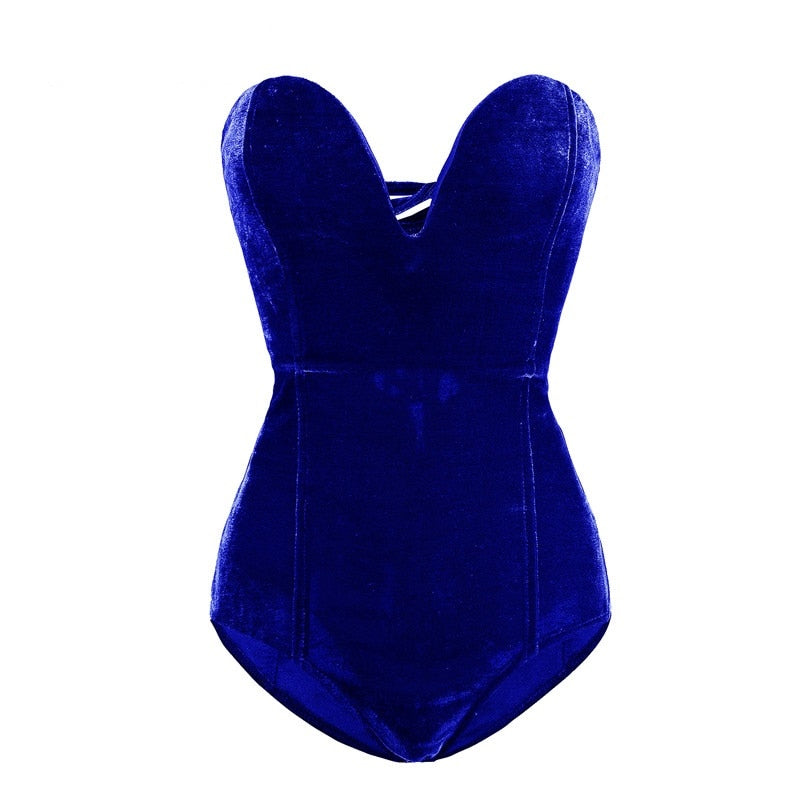 TEEK -Strapless Sweetheart Velvety Bodysuit LINGERIE theteekdotcom Blue S 