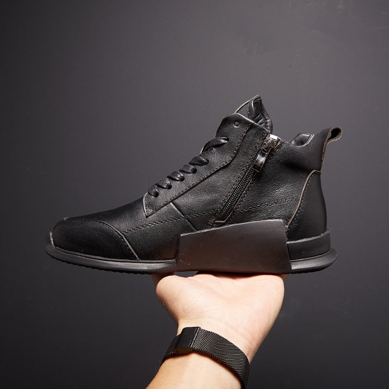TEEK - Mens High-Top Ankle Plush Genuine Leather Sneaker SHOES theteekdotcom black leather US 7 / 6 Asian 