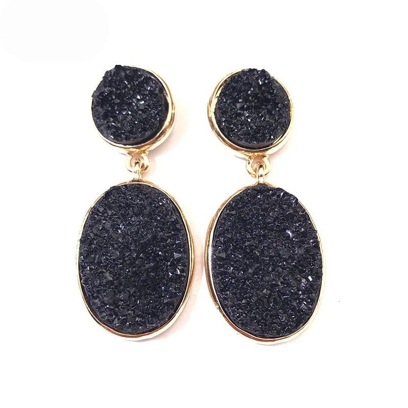 TEEK - Oval Druzy Stone Earrings JEWELRY theteekdotcom YM0095 black  