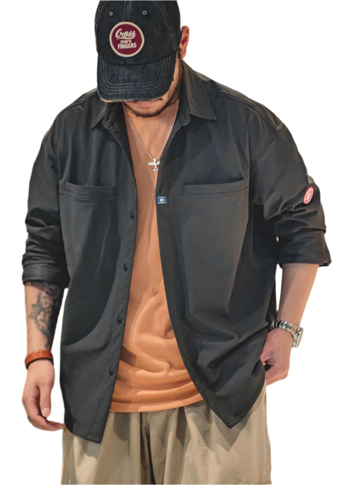 TEEK - Dark Gray Long-Sleeve Shift Shirt TOPS theteekdotcom   